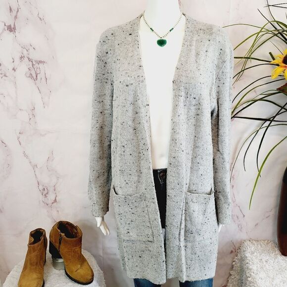 Madewell open front speckled soft knit grey cardigan - Picture 6 of 8